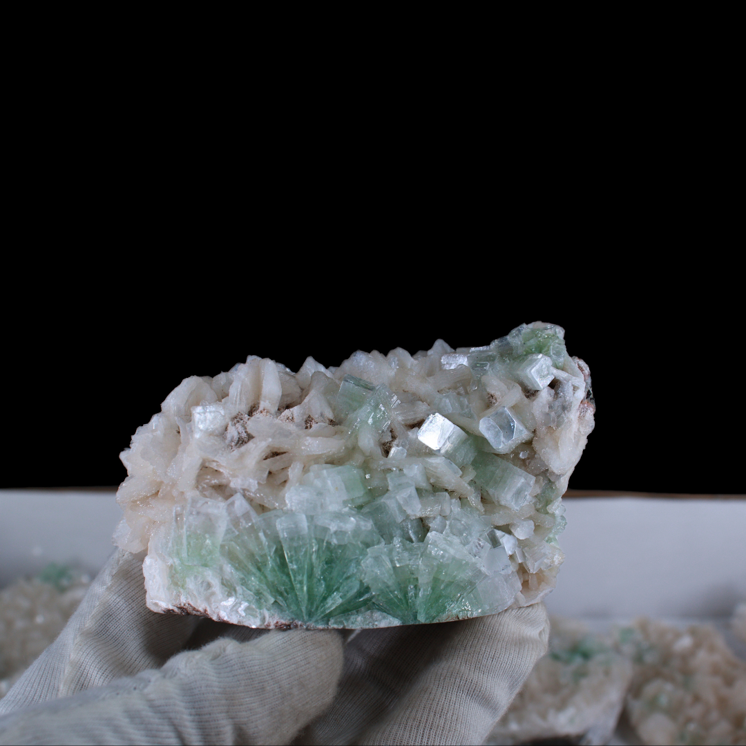 Natural Green Apophyllite with Stilbite &amp; Heulandite Crystal Lot – 13 PCS – Mineral Specimens from India