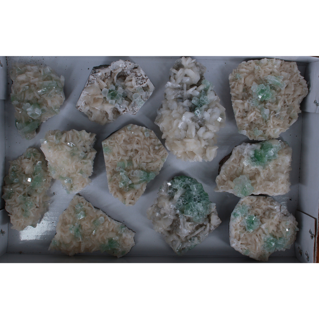 Natural Apophyllite with Heulandite Matrix Mineral Specimen Lot – 11 Pieces from India