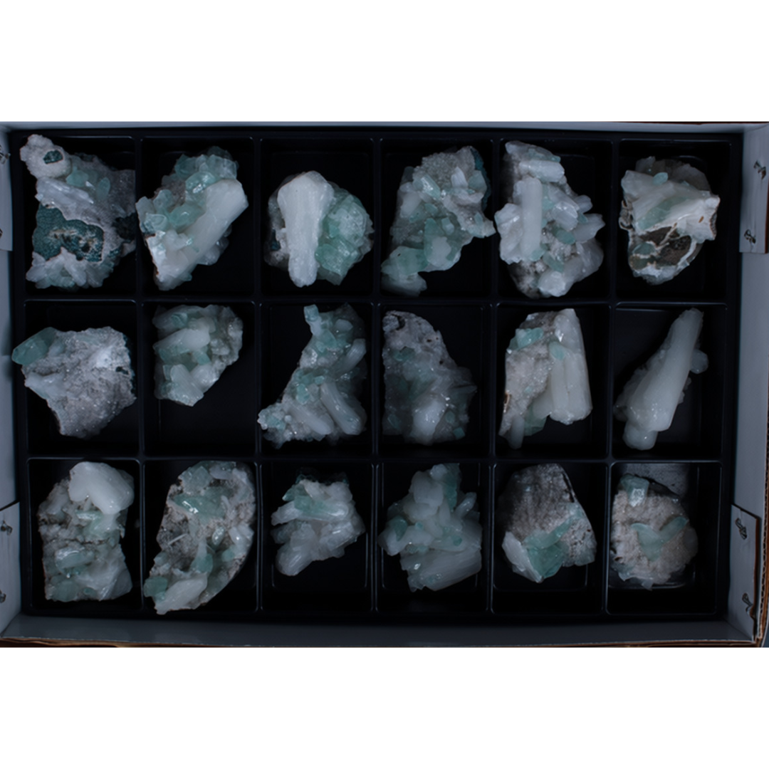 Natural Green Apophyllite, Stilbite with Heulandite Crystal Lot – 18 Pieces from India