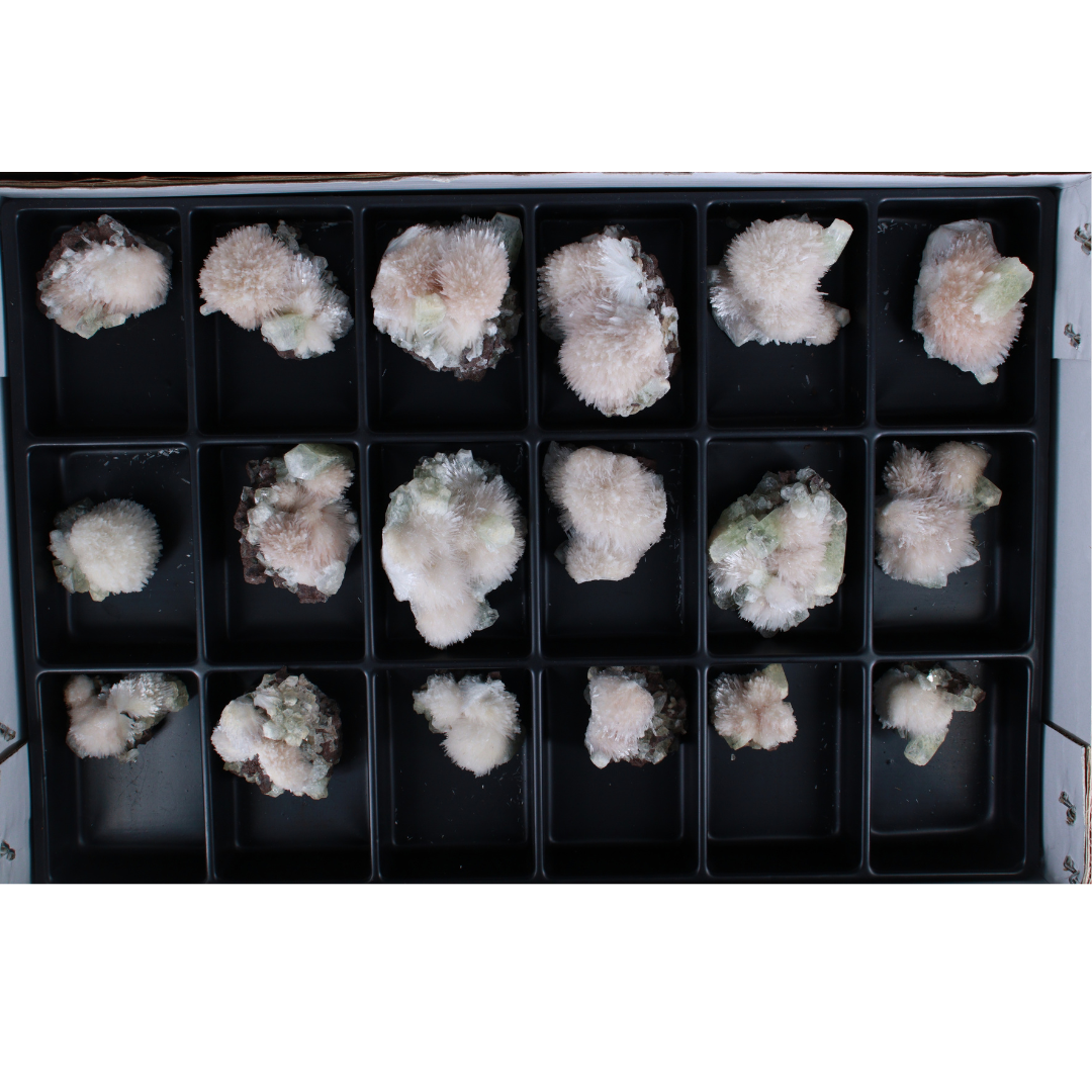 Natural Green Apophyllite with Stilbite, Heulandite Scolecite Crystal Lot – 18 PCS – Mineral Specimens from India