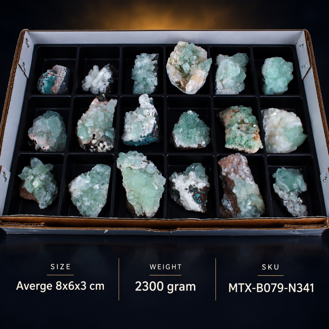 Natural Green Apophyllite Crystal Lot – 18 Pieces from India