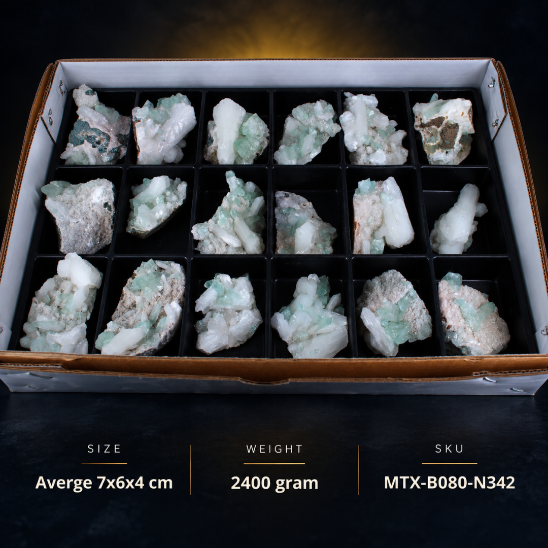 Natural Green Apophyllite, Stilbite with Heulandite Crystal Lot – 18 Pieces from India