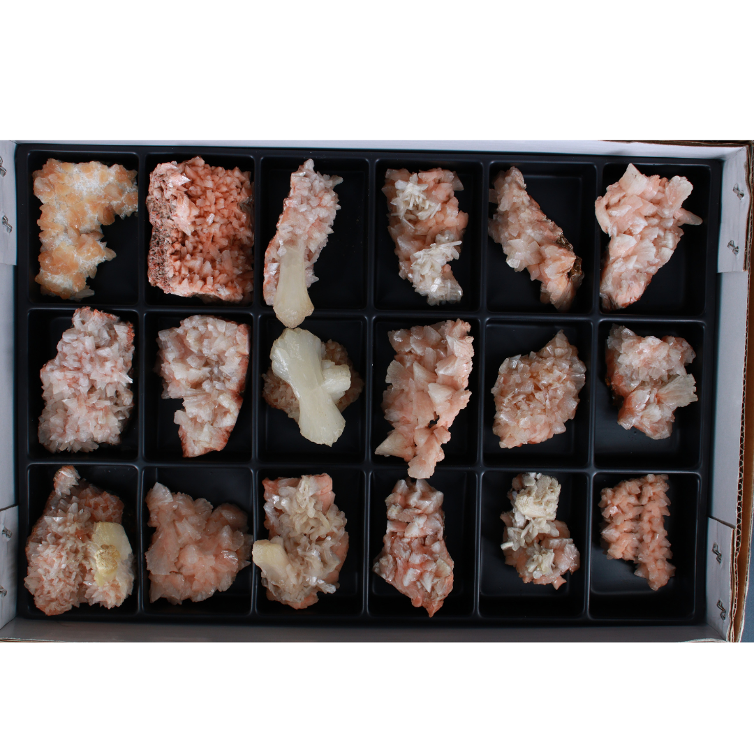 Natural Orange Stilbite with Heulandite Crystal Lot – 18 PCS – Mineral Specimens from India