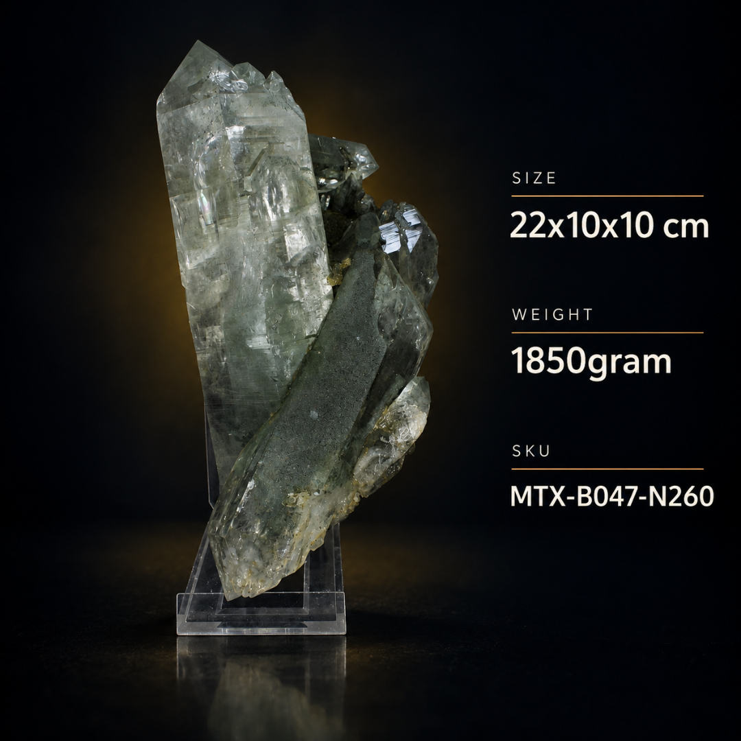 Green Chloritized Quartz Crystals · 1850 g · 22 × 10 × 10 cm · India