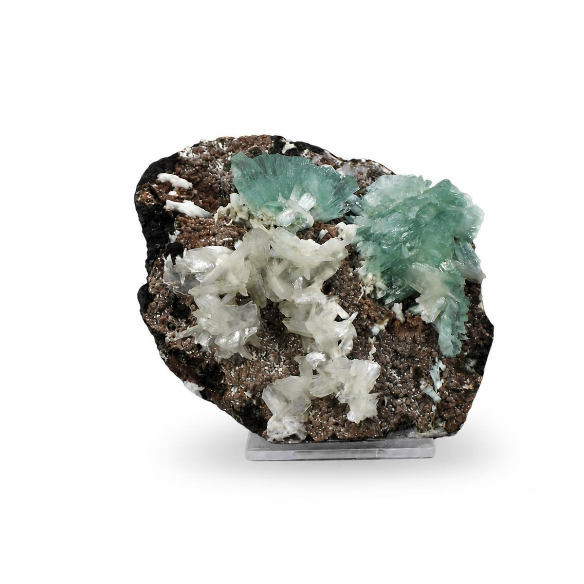 Green Apophyllite with White Stilbite &amp; Heulandite – Natural Mineral Specimen