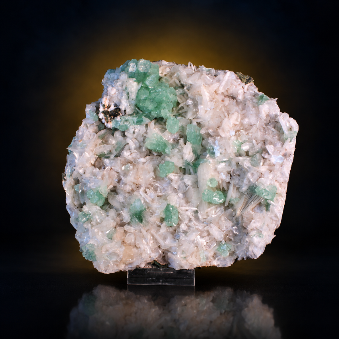 Natural Green Apophyllite with Heulandite & Scolecite Crystal Specimen – India