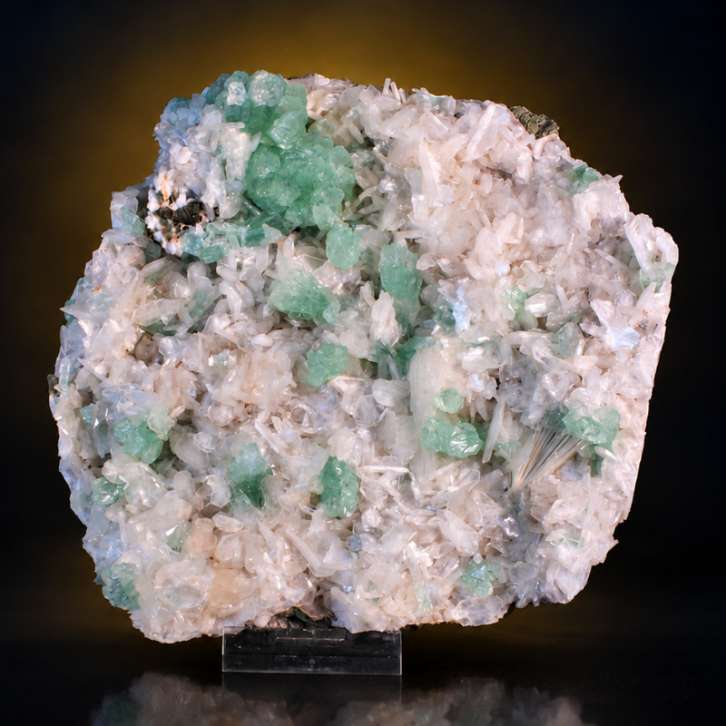 Green Apophyllite Tabular Crystal Group with Heulandite and Scolecite — India | 940 g | 16 × 16 × 6 cm