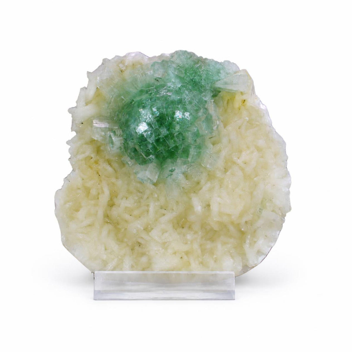 Natural Green Apophyllite with Stilbite Crystal Matrix Mineral Specimen from India 620 gm 13 × 12 × 3 cm
