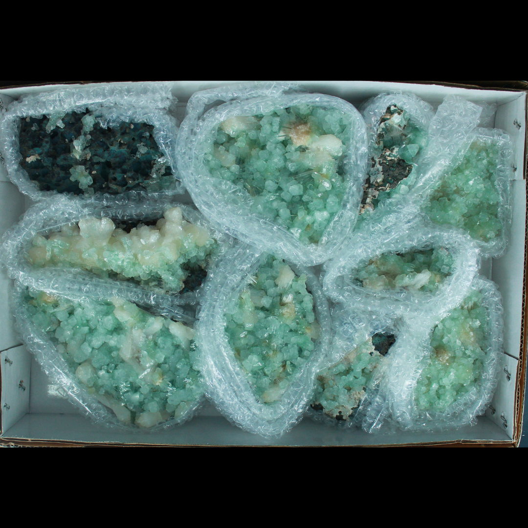 Natural Green Apophyllite, Stilbite with Heulandite Crystal Lot – 10 Pieces from India