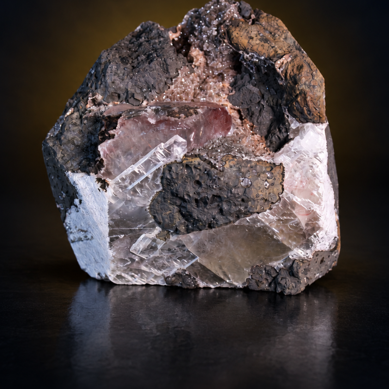 Pink Calcite Tabular Crystals on Dark Matrix — India | 340 g | 8 × 7 × 5 cm