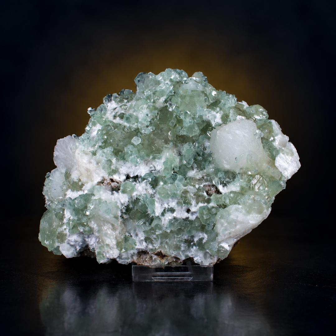 Natural Green Apophyllite with Heulandite Crystal Specimen – India