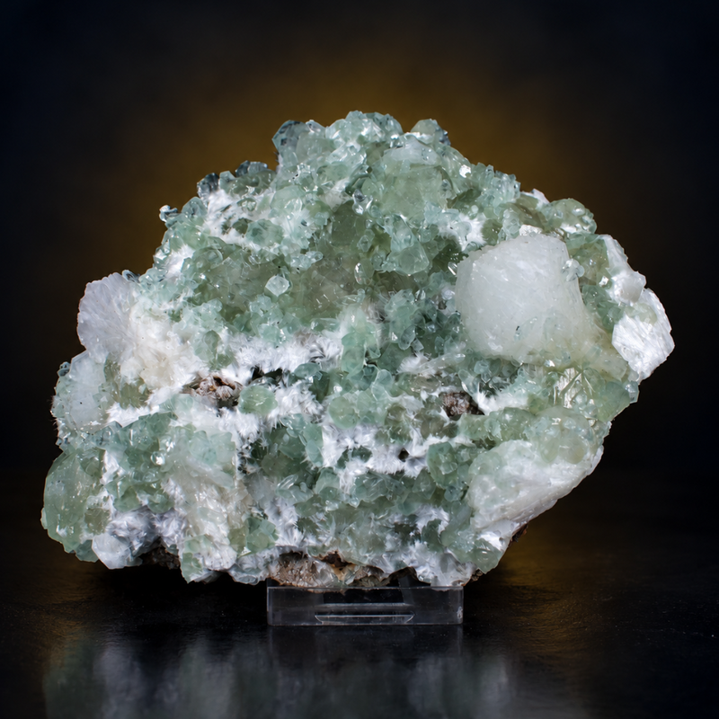 Green Apophyllite Tabular Crystal Cluster with Heulandite — India | 480 g | 14 × 11 × 6 cm