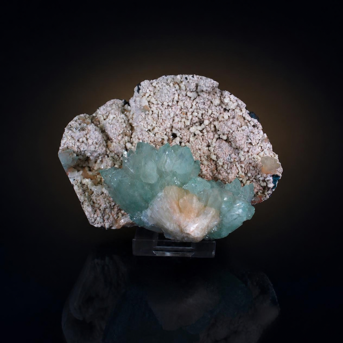 Natural Green Apophyllite with Heulandite  Mordenite Crystal Specimen – India