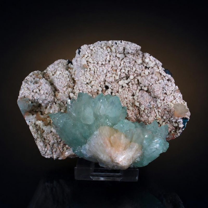 Green Apophyllite Tabular Crystal Group with Heulandite and Mordenite — India | 70 g | 11 × 7 × 5 cm