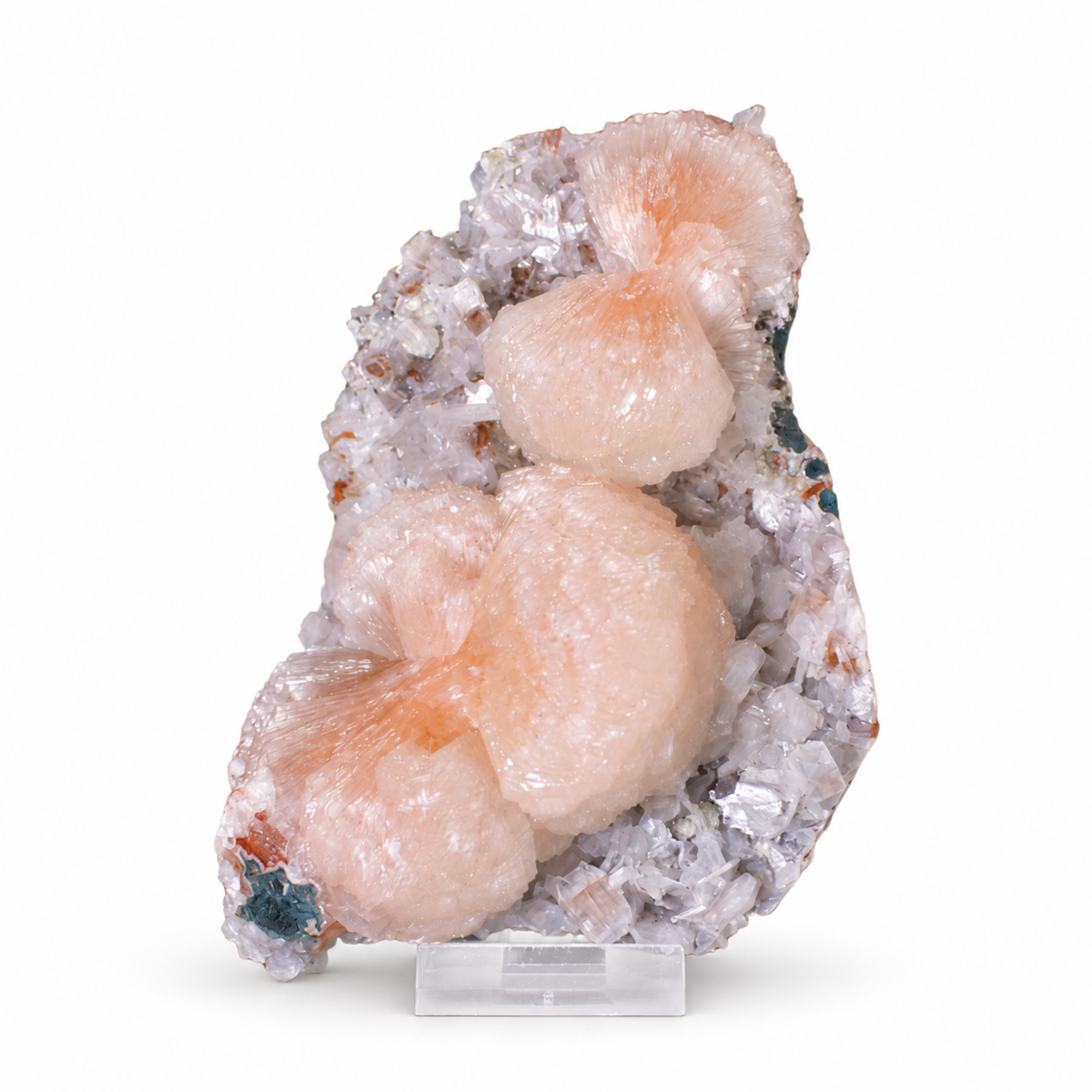 Natural Peach Pink Stilbite with White Apophyllite Crystal Cluster – 80 g