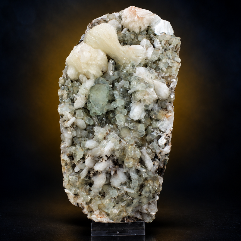 Green Apophyllite Tabular Crystal Group with Heulandite and Scolecite on Matrix — India | 760 g | 21 × 11 × 5 cm