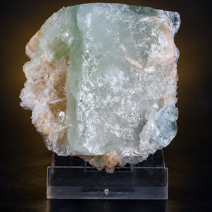 Green Apophyllite Tabular Crystal with Heulandite | 90 g | 7 × 4 × 3 cm
