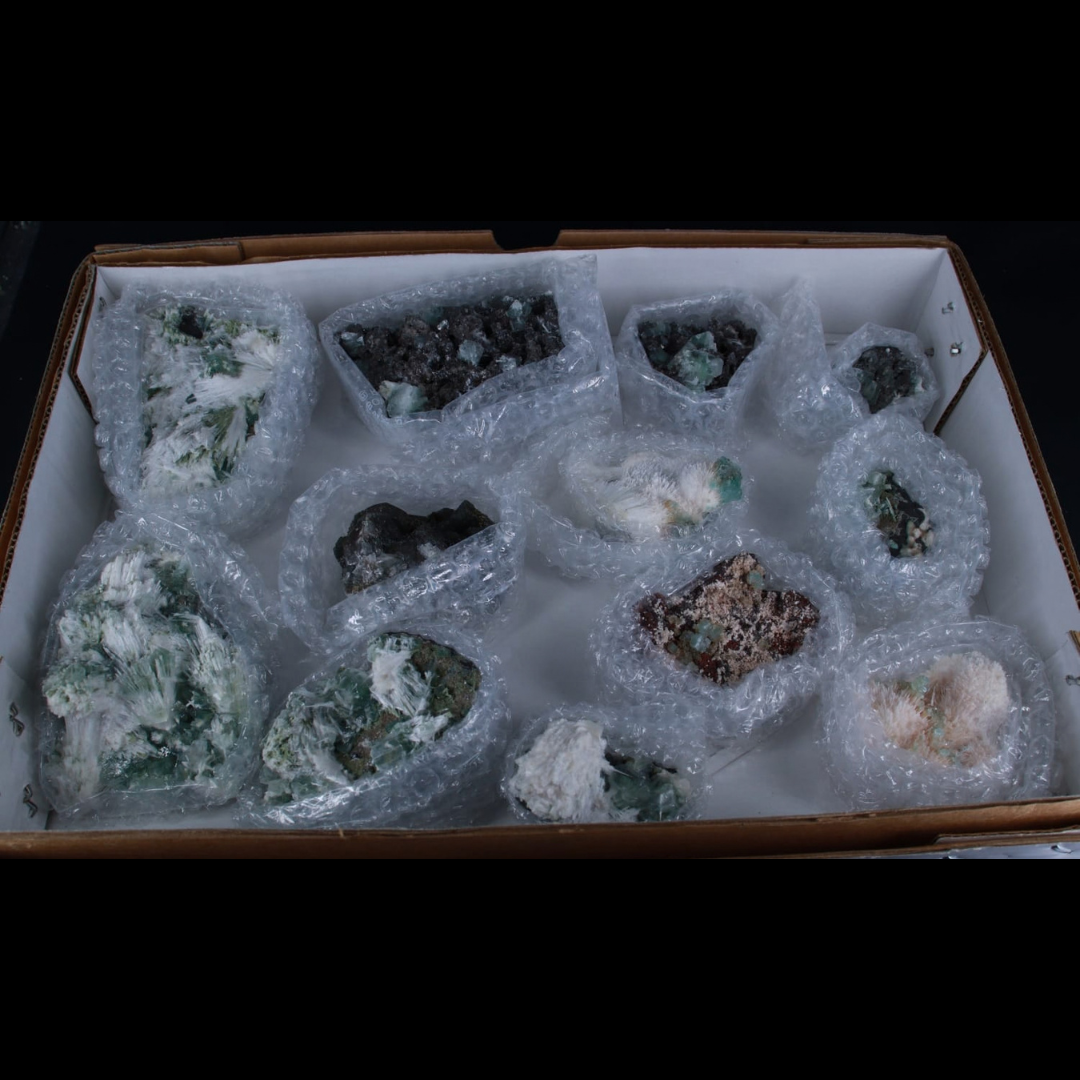 Natural Green Apophyllite with Scolecite Crystal Lot – 12 Pieces from India