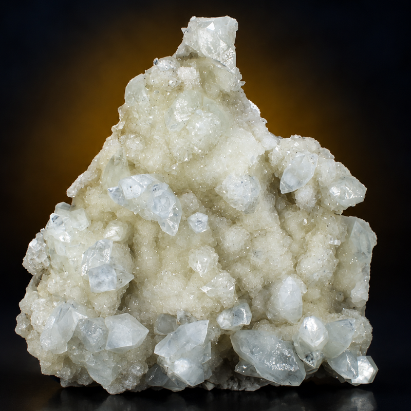 Green Apophyllite Tabular Crystal Group with Heulandite on Matrix — India | 590 g | 15 × 15 × 3 cm
