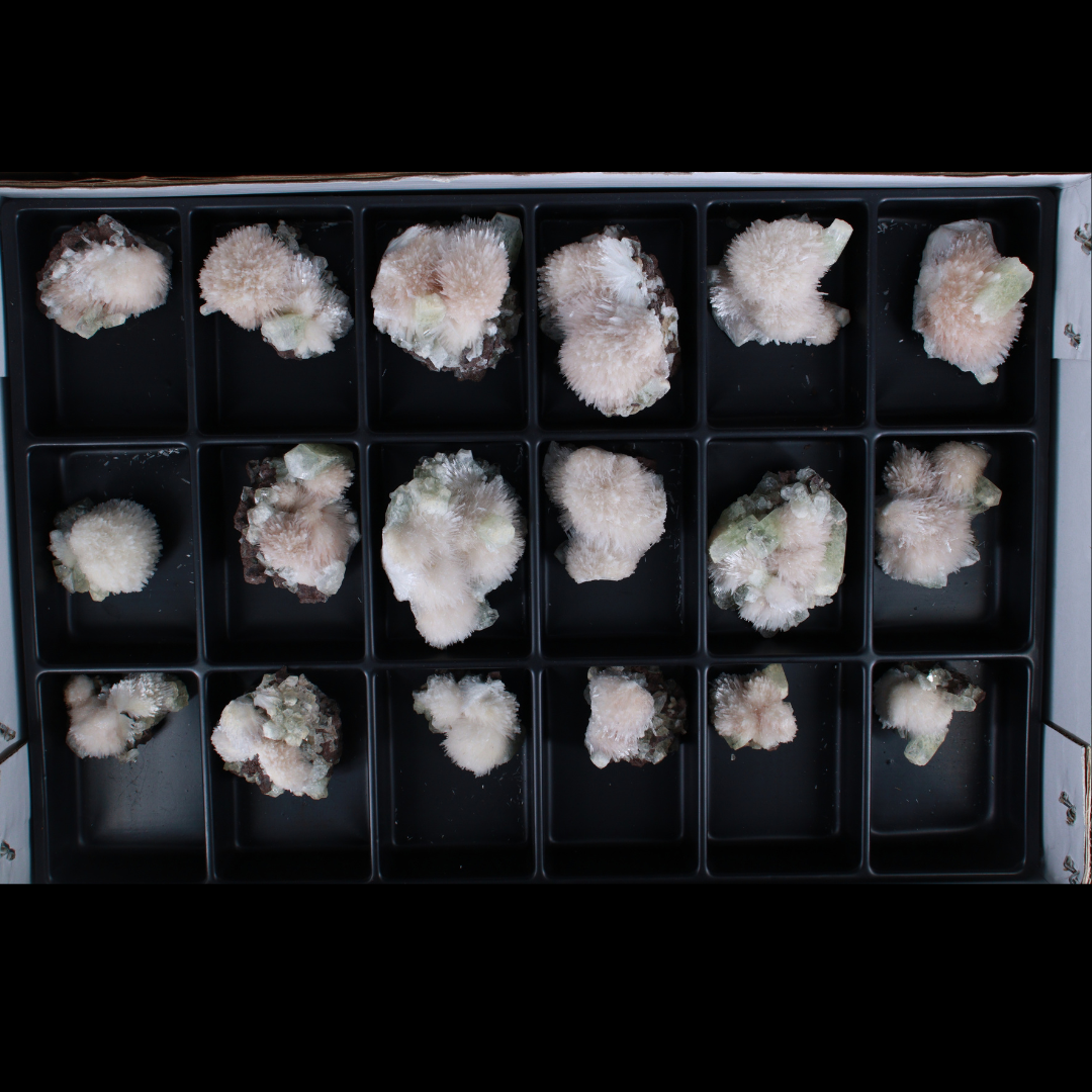 Natural Green Apophyllite with Stilbite, Heulandite Scolecite Crystal Lot – 18 PCS – Mineral Specimens from India