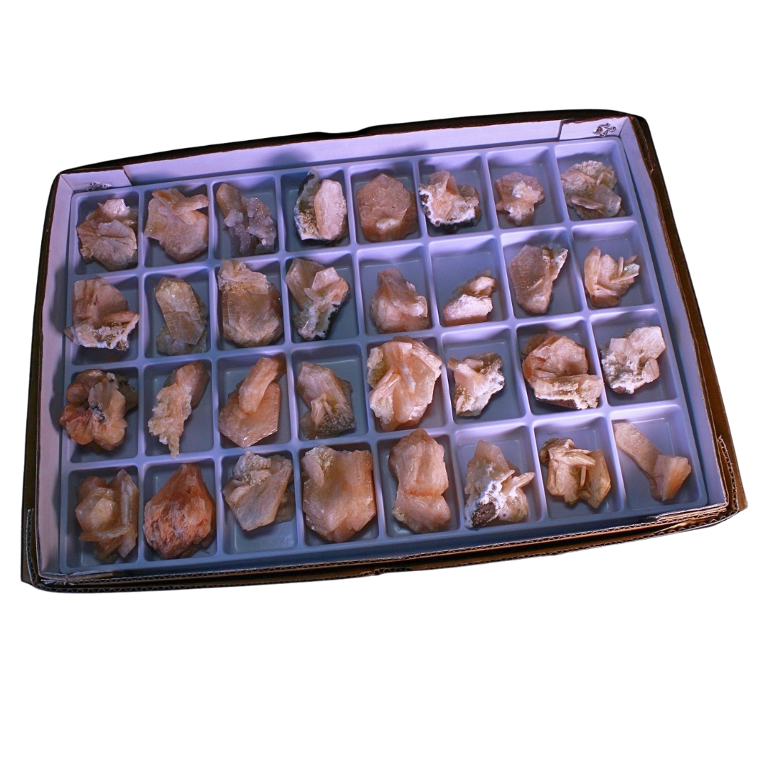 Natural Orange Stilbite &amp; Heulandite Crystal Lot – 32 Pieces from India