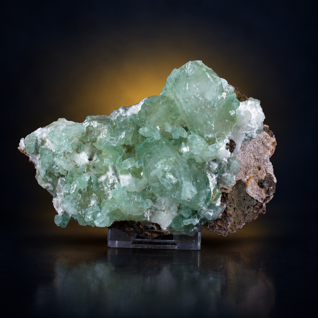 Natural Green Apophyllite with Heulandite Crystal Specimen – India