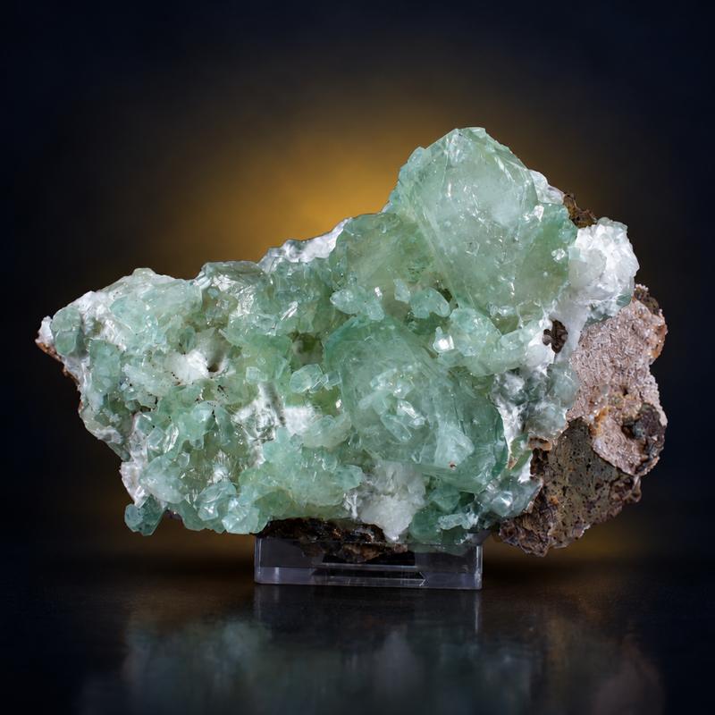Green Apophyllite Tabular Crystal Cluster with Heulandite — India | 300 g | 11 × 7 × 7 cm