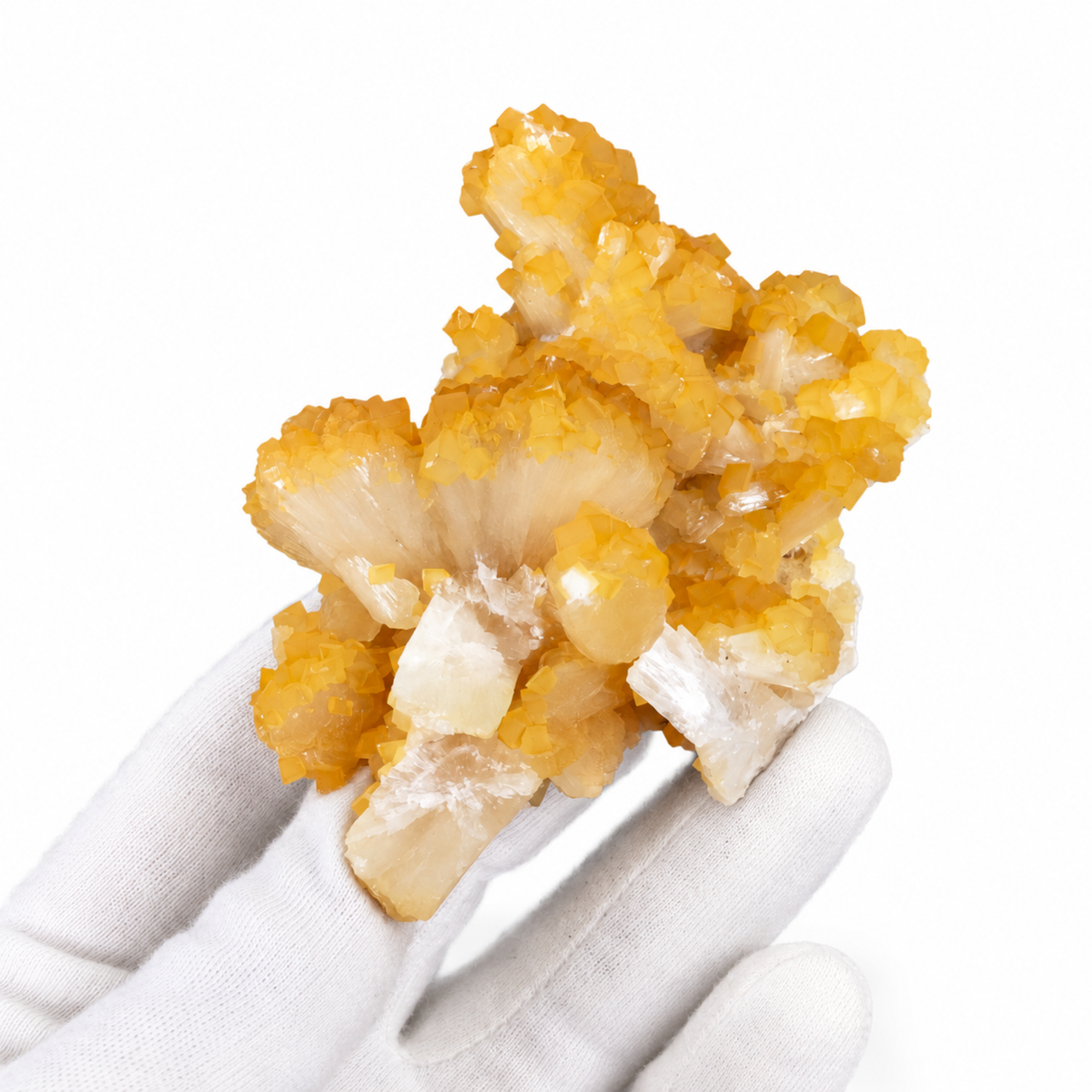 Natural Orange Calcite with White Stilbite Crystal Cluster – 180 g