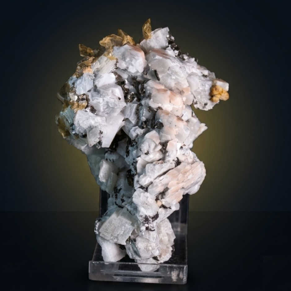 Natural Fluorescent Transparent Apatite with Pyrite &amp; Black Tourmaline on Matrix