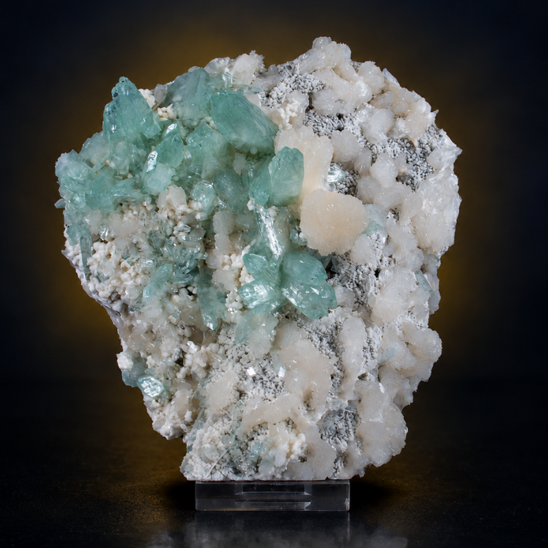 Green Apophyllite Tabular Crystal Group with Mordenite and Heulandite — India | 490 g | 13 × 11 × 5 cm