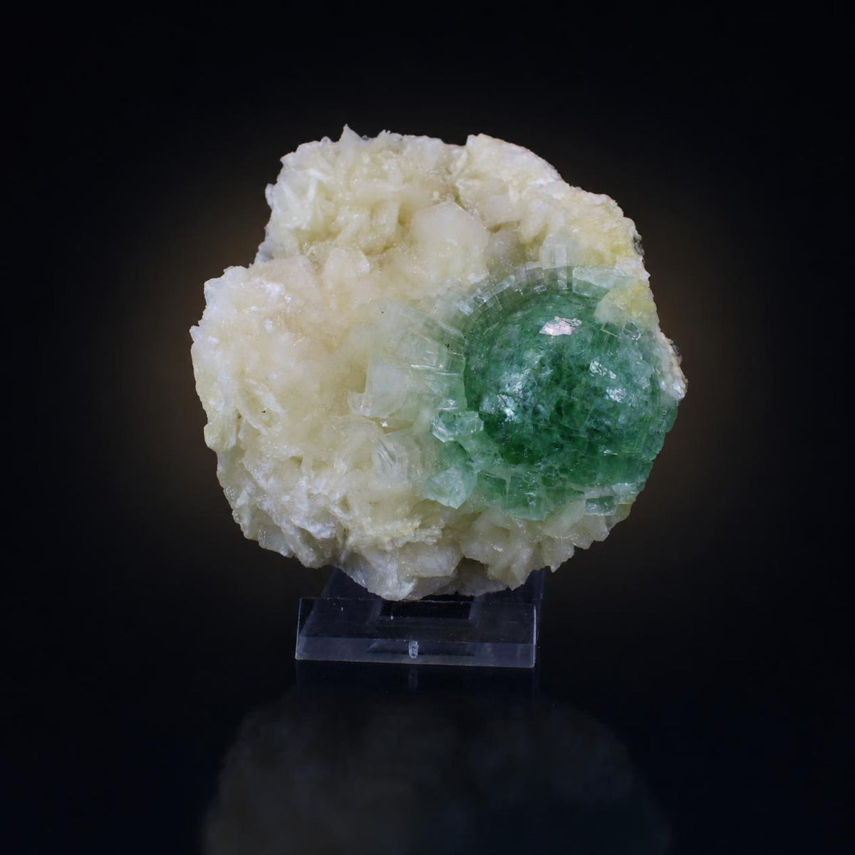 Natural Green Apophyllite with Stilbite Crystal Matrix Mineral Specimen from India 330 gm 10 × 9 × 3 cm