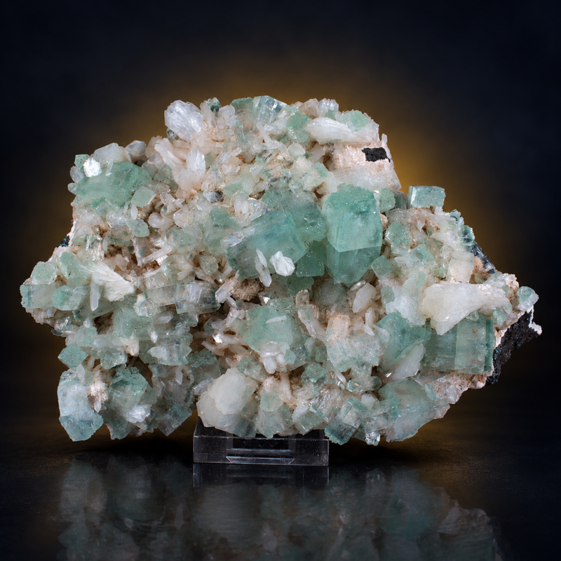 Green Apophyllite Tabular Crystal Cluster with Heulandite — India | 560 g | 17 × 12 × 4 cm