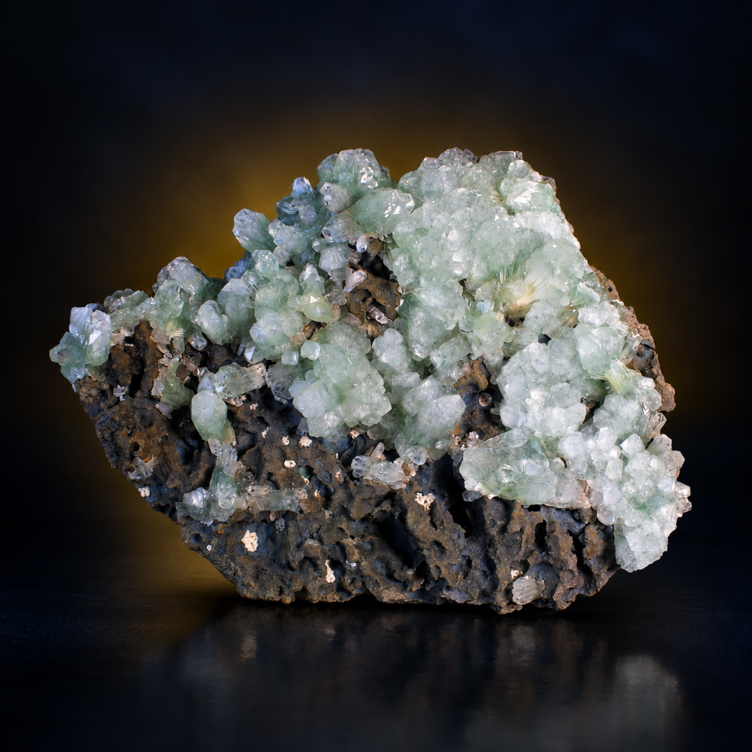 Natural Green Apophyllite with Heulandite Crystal Specimen – India