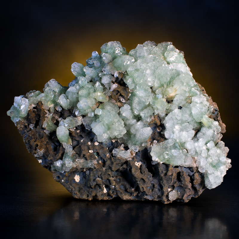 Green Apophyllite Tabular Crystal Group with Heulandite — India | 1220 g | 21 × 15 × 7 cm