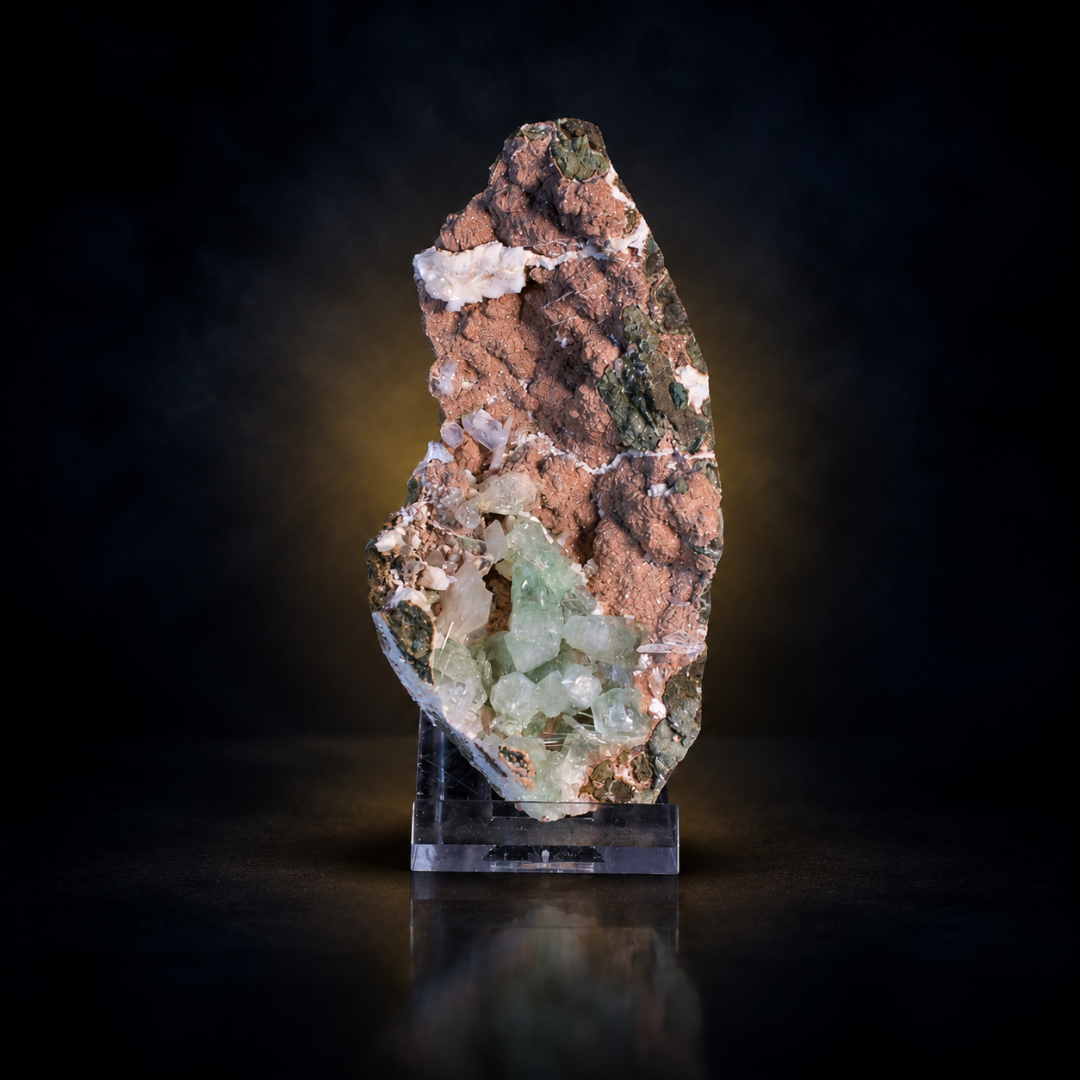 Natural Green Apophyllite with Heulandite Crystal Specimen – India