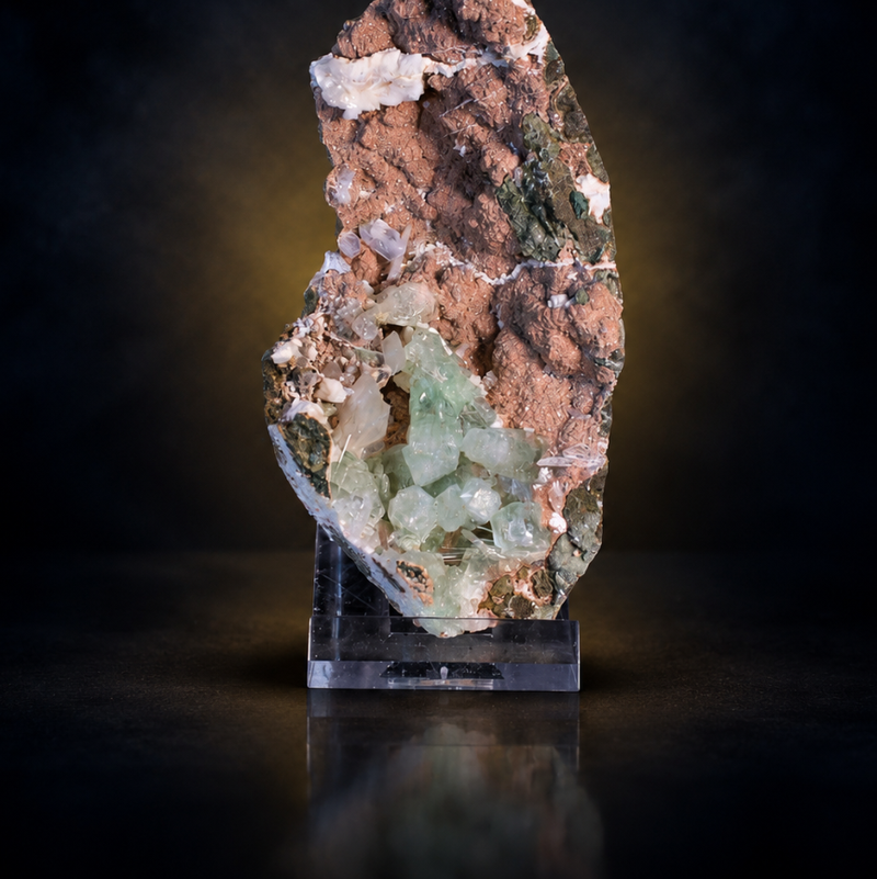 Green Apophyllite Crystal-Coated Matrix with Heulandite — India | 200 g | 7 × 3 × 5 cm