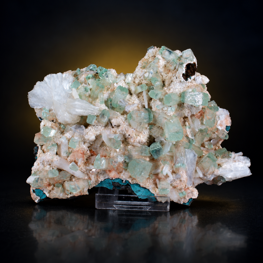 Natural Green Apophyllite with Heulandite Crystal Specimen – India
