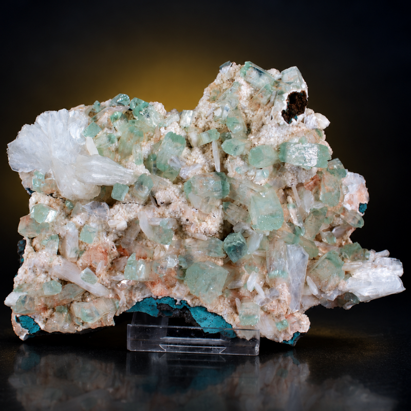 Green Apophyllite Tabular Crystal Cluster with Heulandite — India | 330 g | 12 × 8 × 4 cm