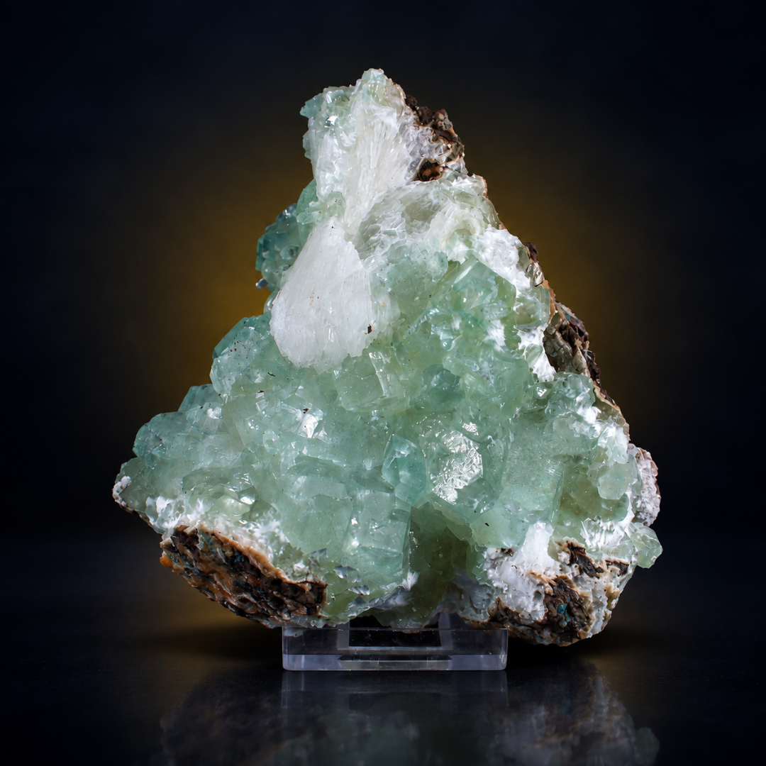 Natural Green Apophyllite with Heulandite Crystal Specimen – India