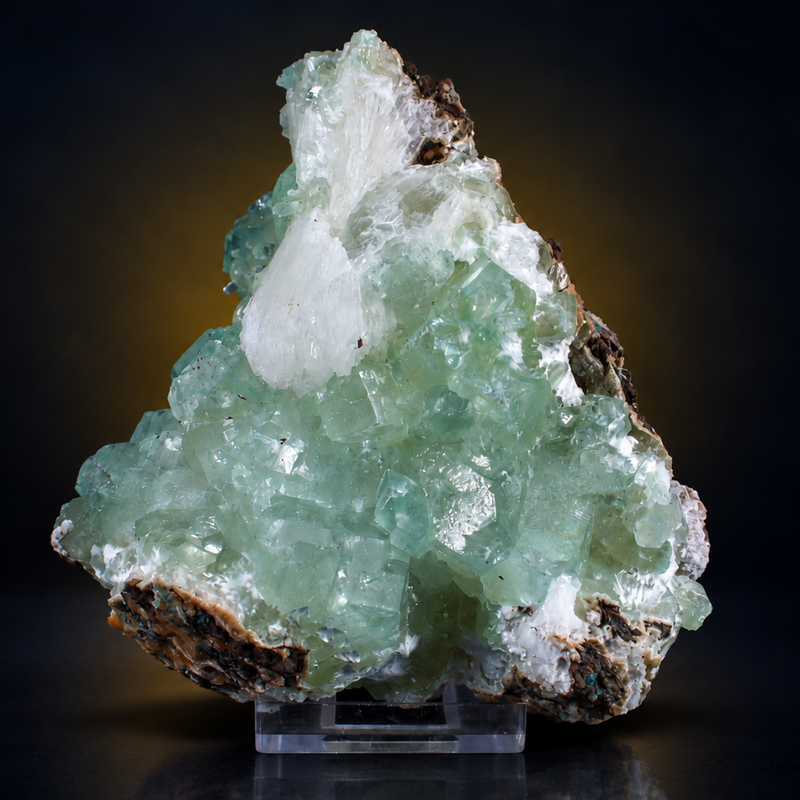 Green Apophyllite Tabular Crystal Group with Heulandite — India | 420 g | 11 × 9 × 6 cm