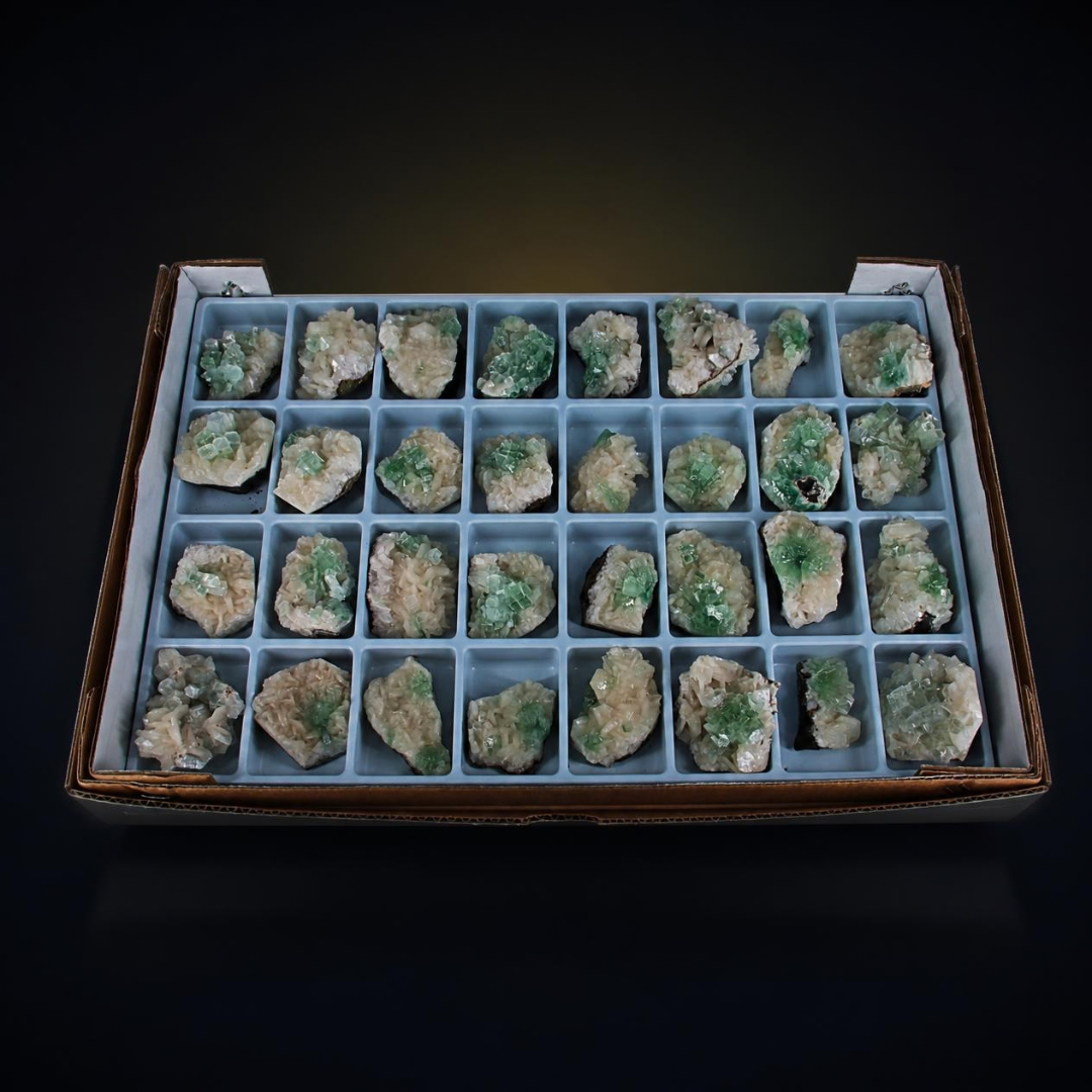 Natural Green Apophyllite Stilbite Heulandite Crystal Lot – 32 PCS – India