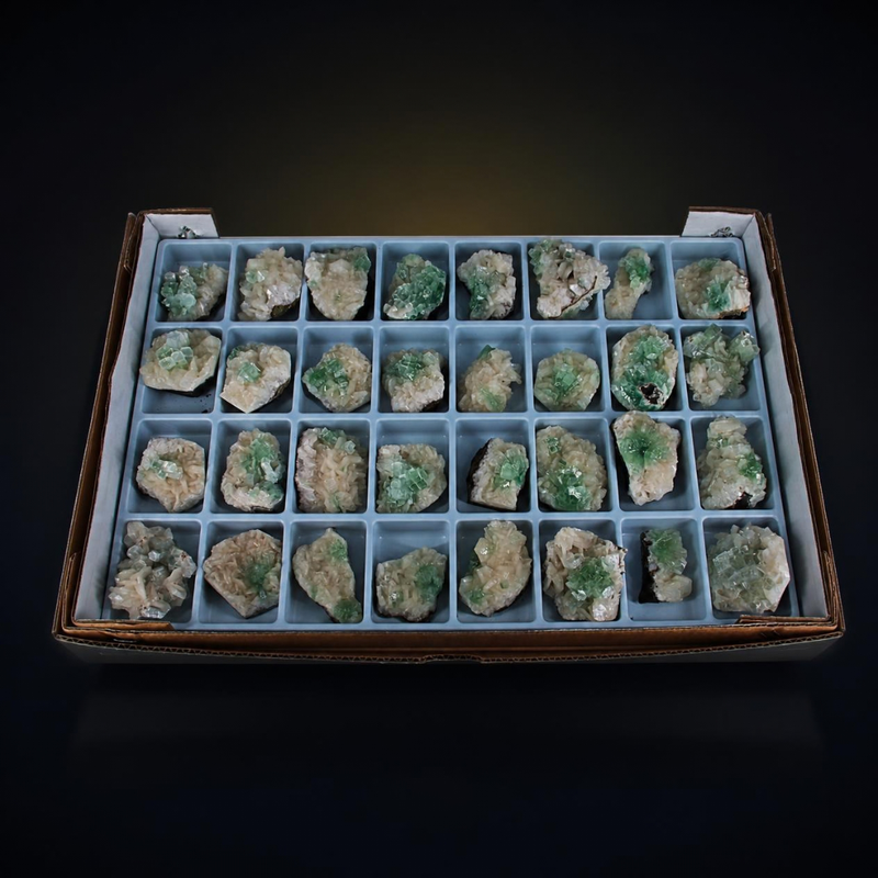 Green Apophyllite with Stilbite with Heulandite Crystal Lot 32 PCS — India | 2100 g total | Avg. 7 × 5 × 3 cm