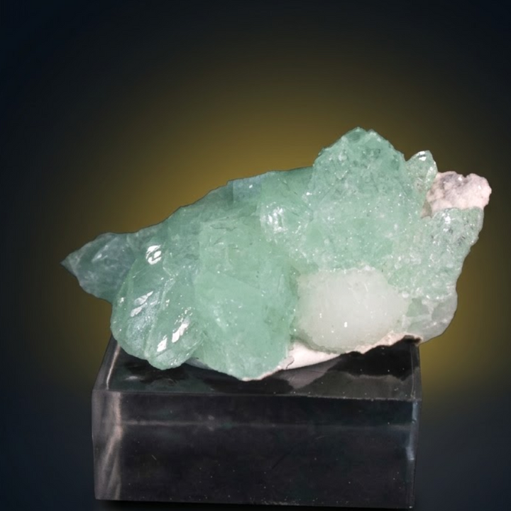 Green Apophyllite Tabular Crystal Group with Heulandite on Matrix — India | 110 g | 7 × 4 × 4 cm