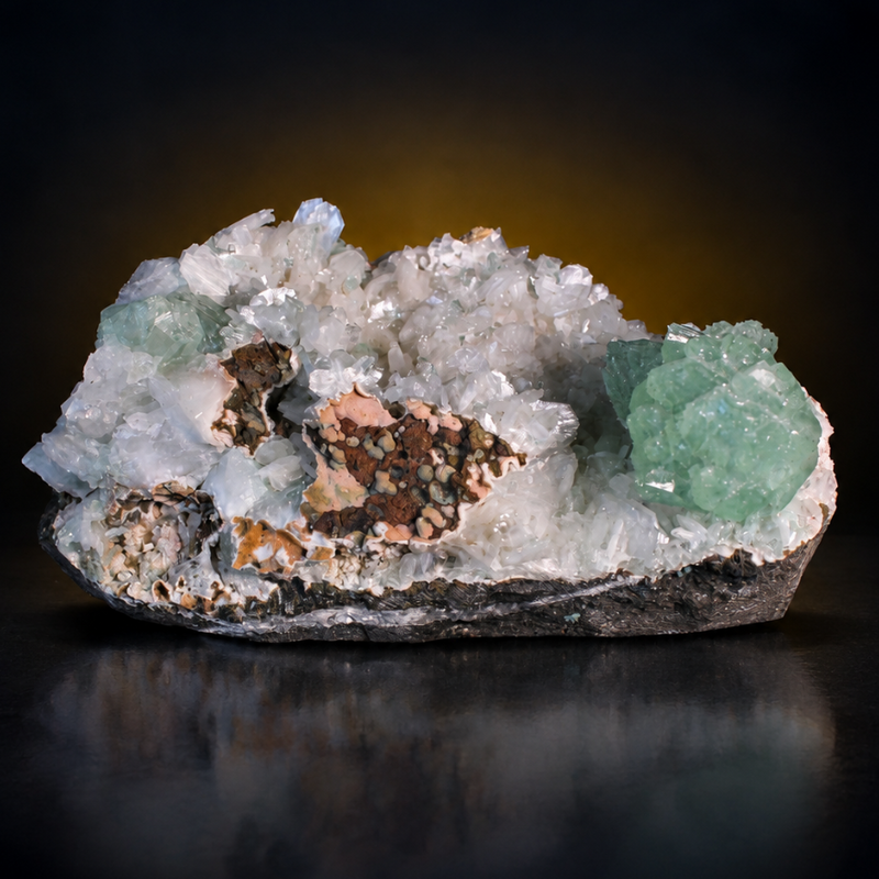Green Apophyllite Crystal Group with Stilbite and Heulandite — India | 730 g | 16 × 9 × 8 cm