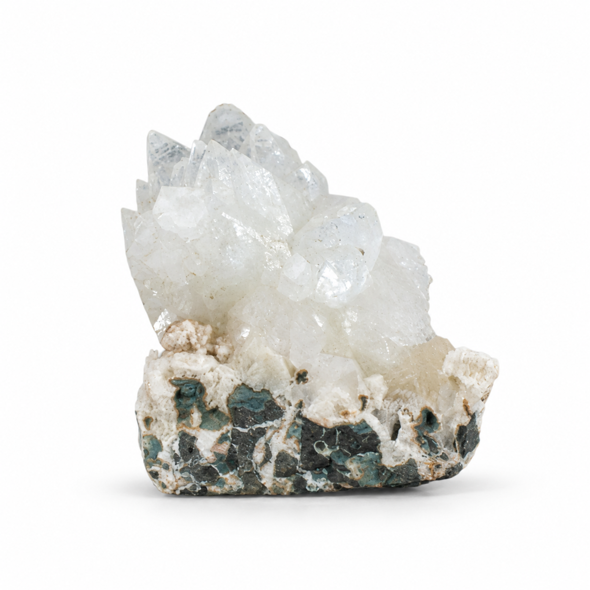 Natural White Apophyllite with Stilbite on Basalt Matrix – 260 g