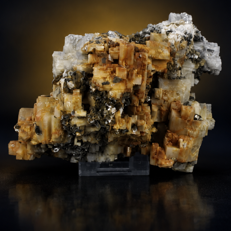 Transparent Apatite Prismatic Crystal Group with Pyrite and Black Inclusions — India | 570 g | 14 × 11 × 8 cm