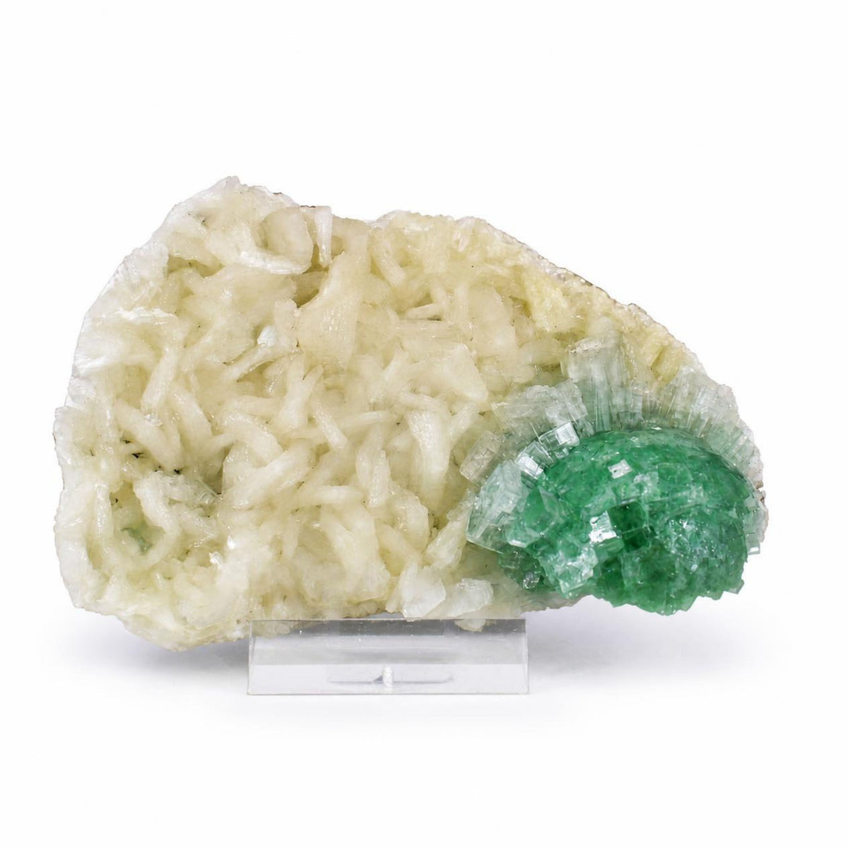 Natural Green Apophyllite with Stilbite Crystal Matrix Mineral Specimen from India 290 gm  13 × 8 × 3 cm
