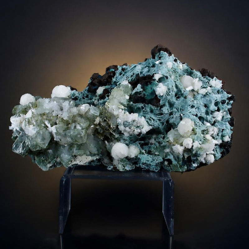 Anandalite Drusy Crystal Aggregate with Heulandite — India | 780 g | 17 × 10 × 8 cm