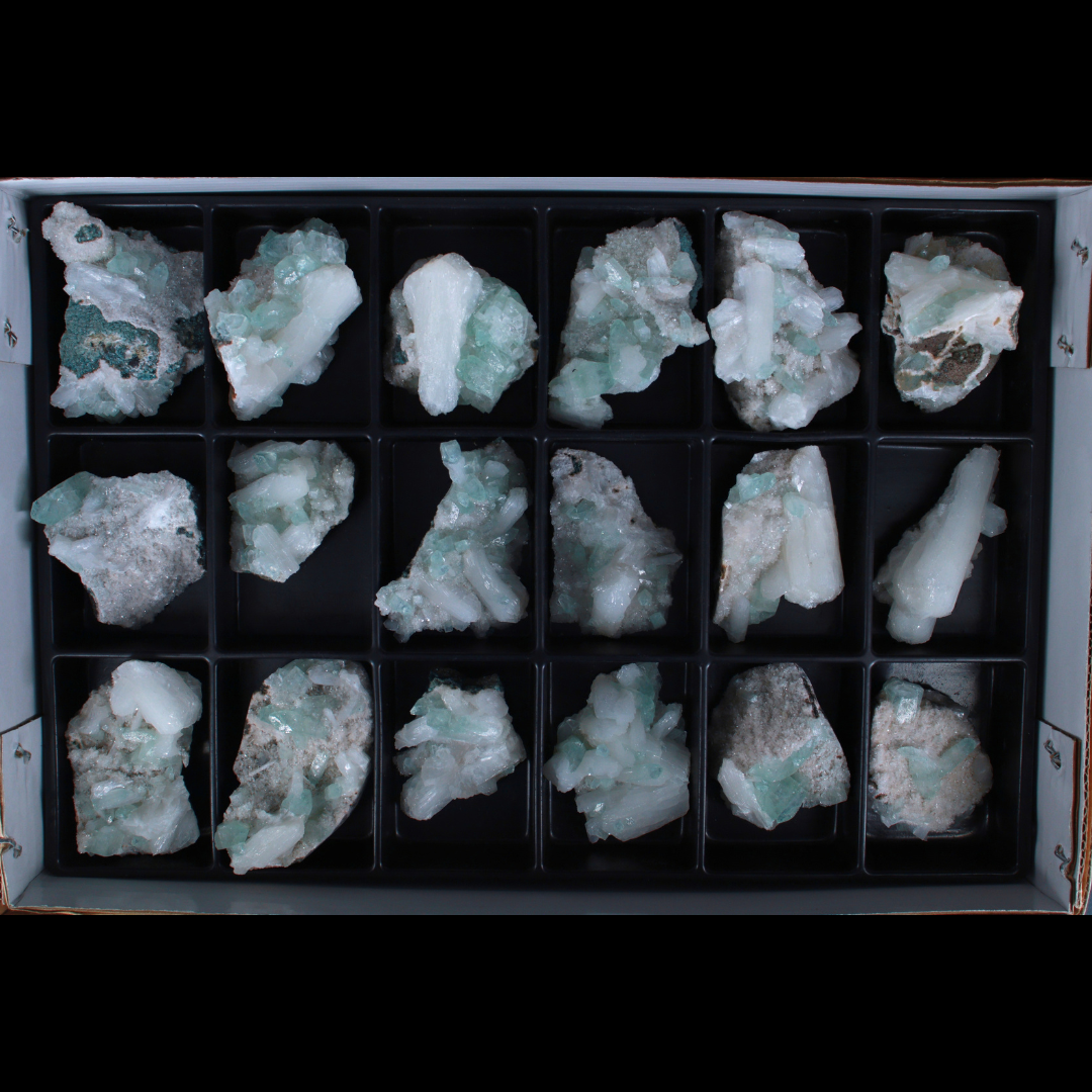 Natural Green Apophyllite, Stilbite with Heulandite Crystal Lot – 18 Pieces from India
