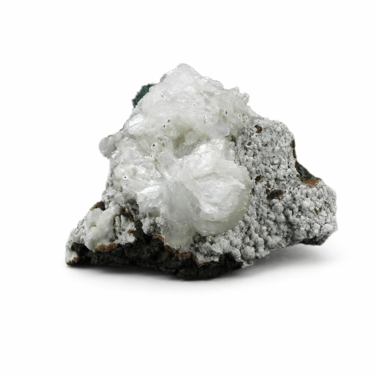 White Apophyllite with Stilbite on Rock Matrix – Natural Mineral Specimen